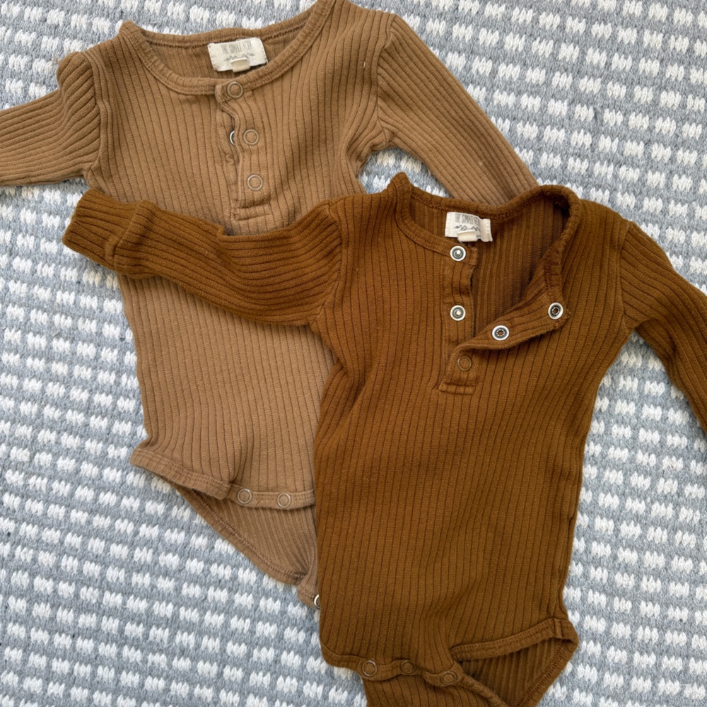 Ribbed Brown and Tan Kids Bodysuits